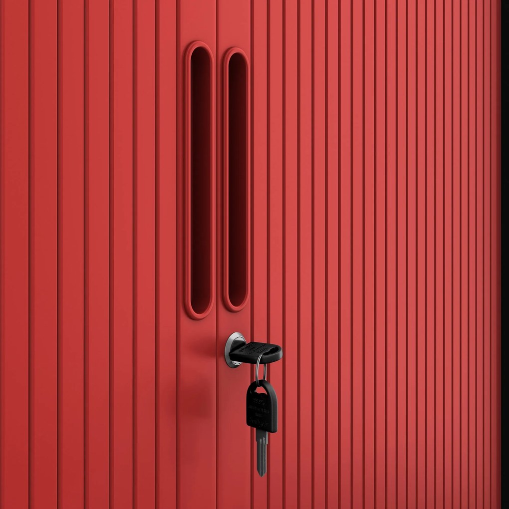 Metalowa szafa biurowa na akta z roletą DAMIAN, 900 x 1850 x 450 mm, antracytowo-czerwona