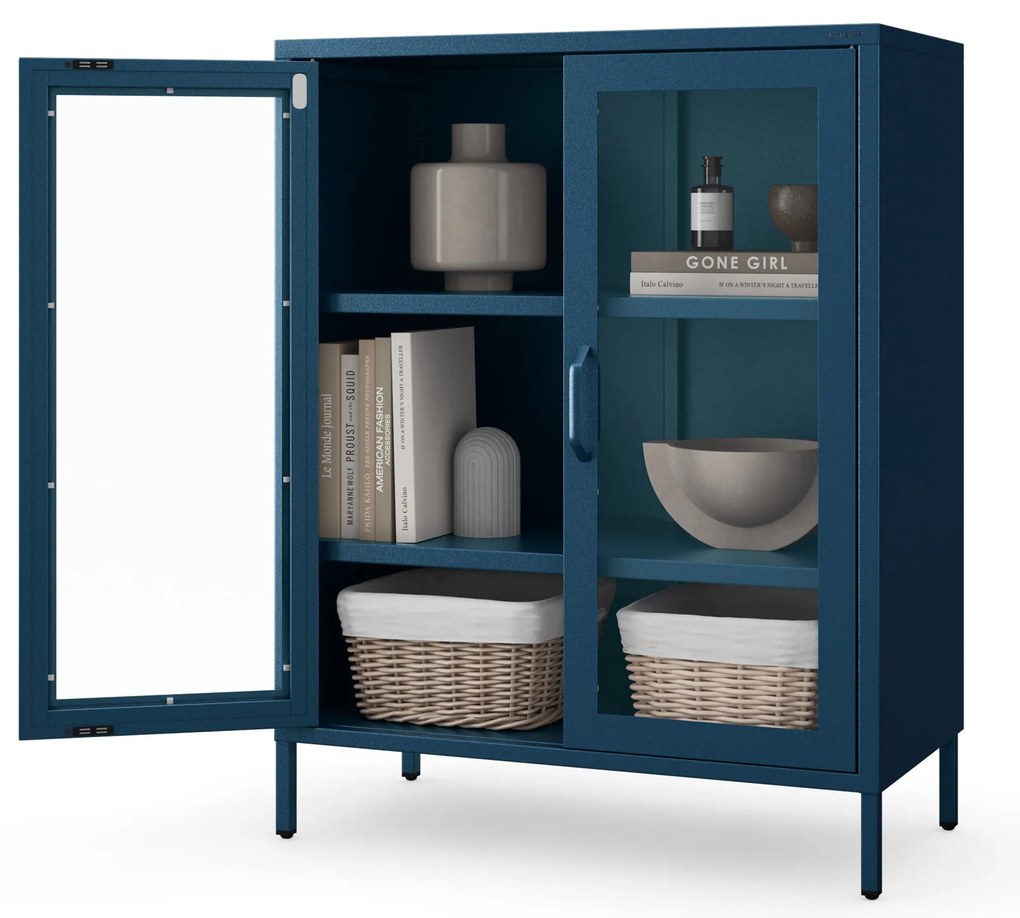 Witryna przeszklona niska granatowa: Modern GINA, 800 x 1015 x 400 mm