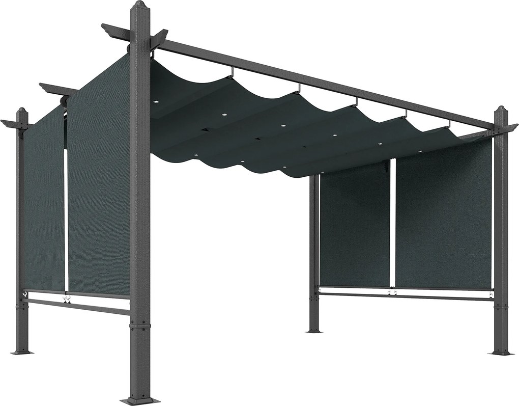 Outsunny Pergola 3 x 4 m z regulowanym dachem, automatycznie zwijanymi roletami, ochrona UV50+, aluminiowa rama | Aosom PL