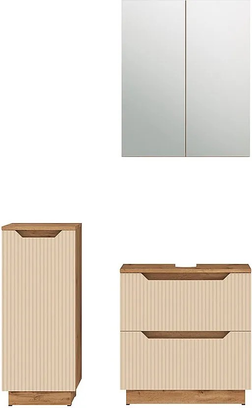 Zestaw mebli łazienkowych dąb/kaszmir w paski 58.9x32x62.5 lotta
