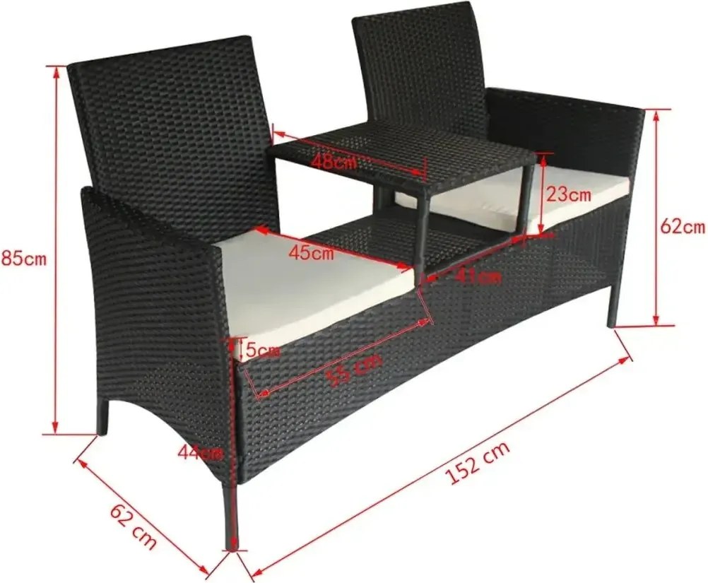 Ławka ogrodowa ze stolikiem Casel - czarna