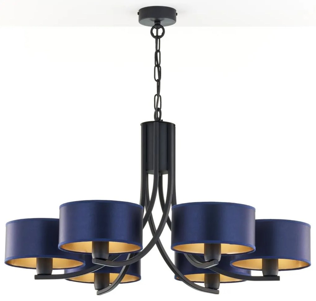 Jupiter 2102 - Żyrandol na łańcuchu ARTHUR 6xE27/15W/230V niebieski/czarny