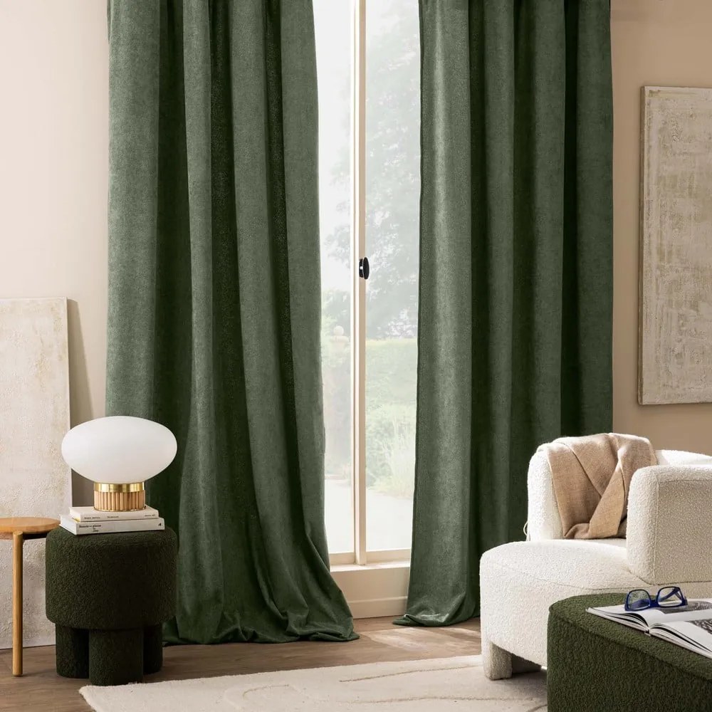 Zielona zasłona z materiału bouclé 140x260 cm Winona – douceur d'intérieur