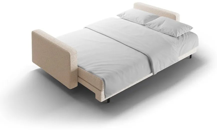 Beżowa rozkładana sofa ze schowkiem z materiału bouclé 222 cm Bali – Cosmopolitan Design