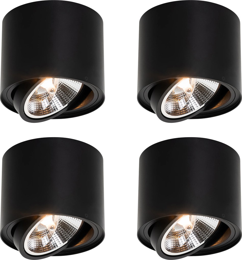 Zestaw 4 nowoczesnych czarnych reflektorów sufitowych obrotowych i uchylnych AR111 - Rondoo Up