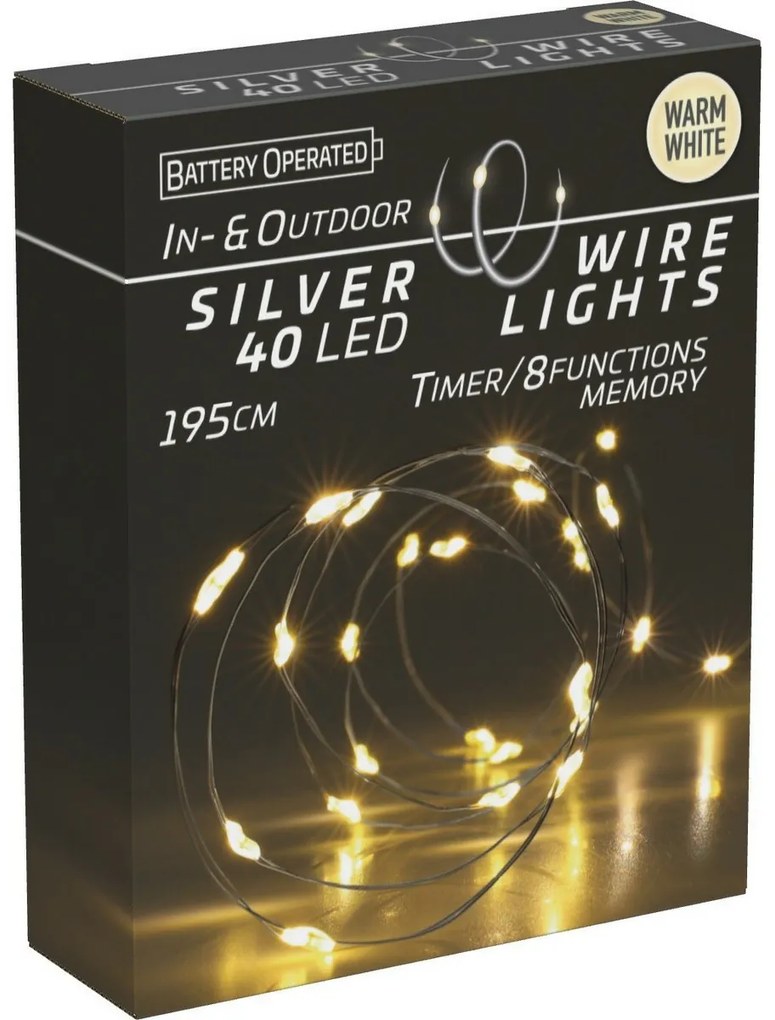 Przewód świetlny z wyłącznikiem czasowym SilverWire, 40 diod LED, ciepły biały, 195 cm