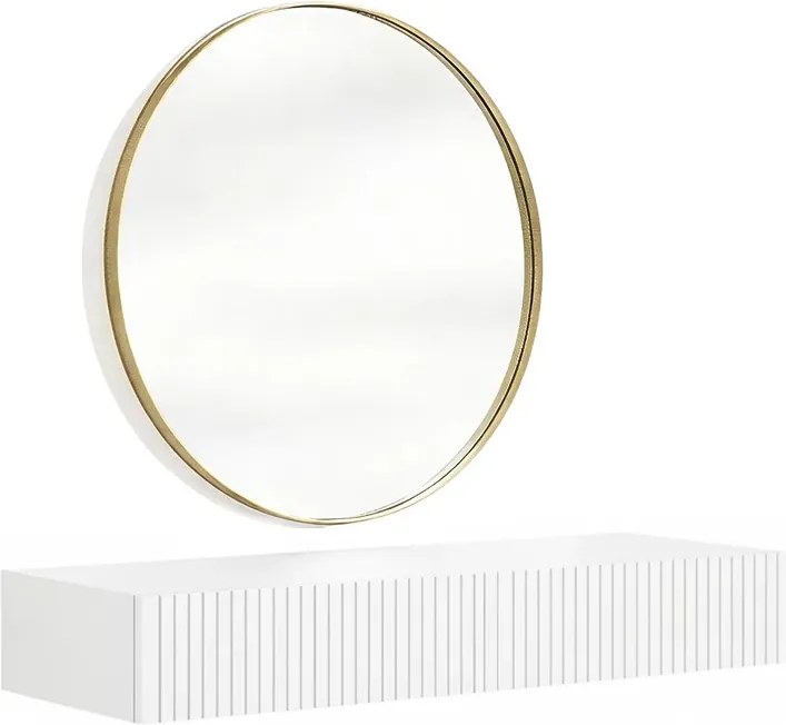 Toaletka wisząca Nicole ze złotym lustrem 80 cm - biały mat