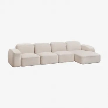 Bastian 4-częściowa, Lewostronna Sofa Modułowa Z Leżanką Gruba Biała Szenila - Sklum