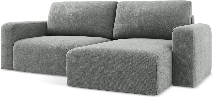 Szary rozkładany narożnik ze schowkiem z tkaniny szenilowej (prawostronny/z szezlongiem) Kona – Makamii