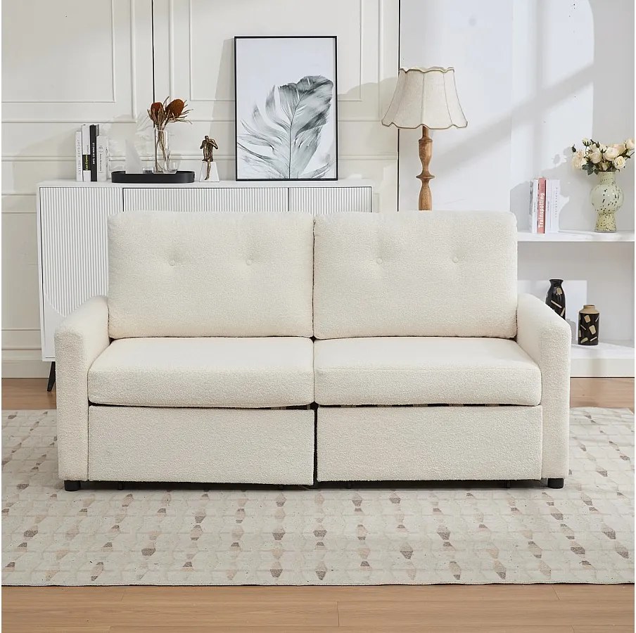 Sofa 2-osobowa z tkaniny w kolorze kości słoniowej z 2 szufladami do przechowywania - Styl nowoczesny