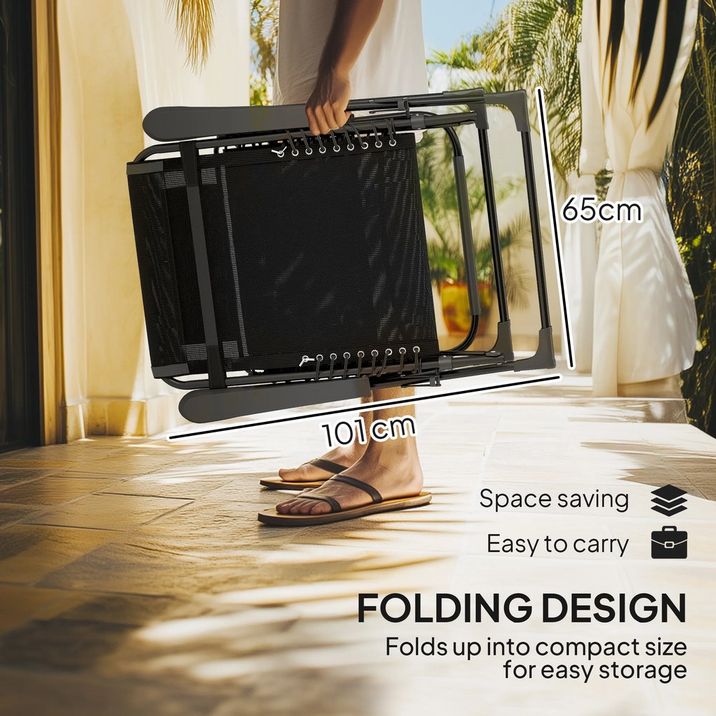 Outsunny Składany leżak ogrodowy z poduszką, z 5-stopniową regulacją oparcia, odporny na ciężar do 120 kg, czarny