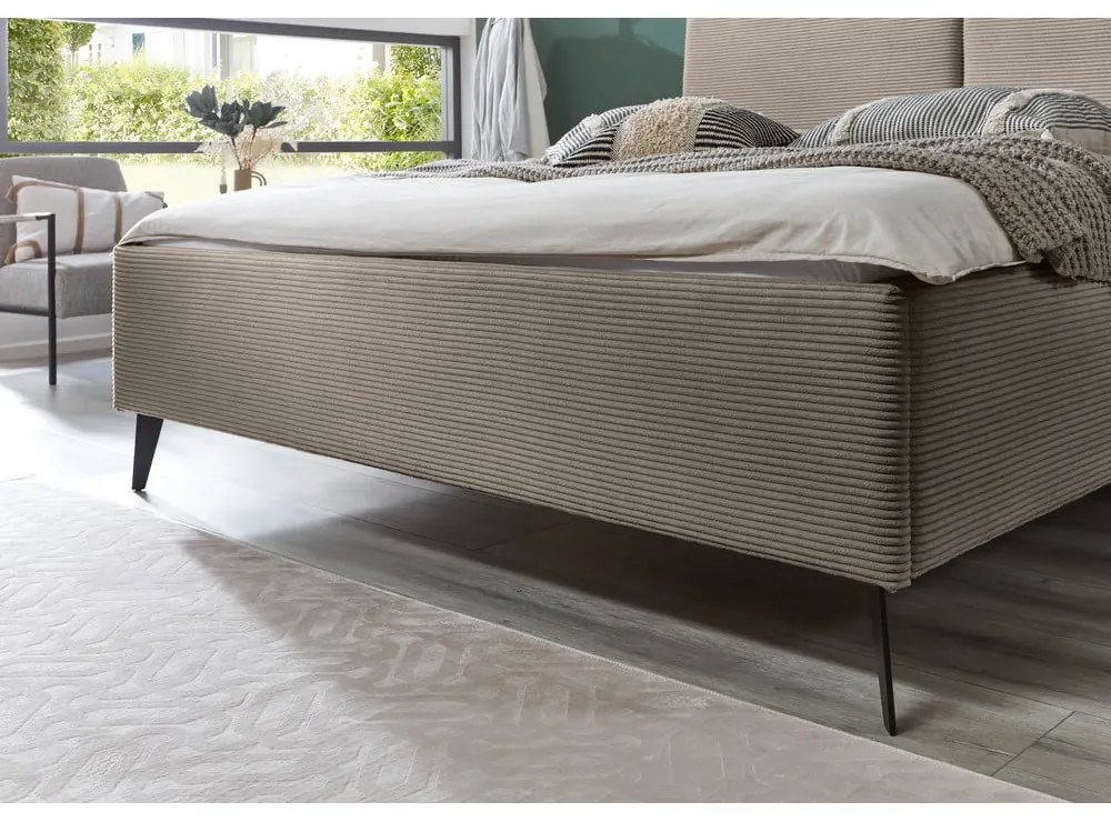 Szarobrązowe tapicerowane łóżko dwuosobowe ze schowkiem ze stelażem 180x200 cm Lando – Meise Möbel