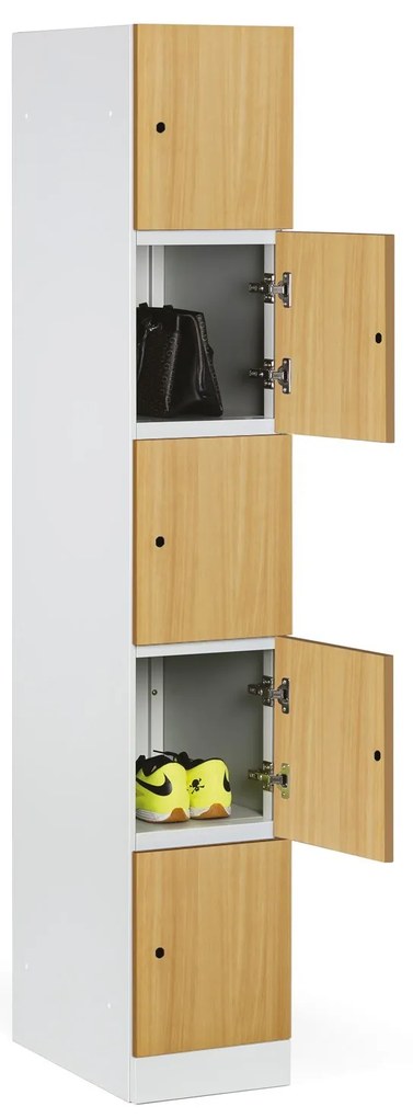 Szafka skrytkowa S1, 5 schowków, 1850 x 300 x 500 mm, demontaż, zamek kodowy, drzwi laminowane, brzoza