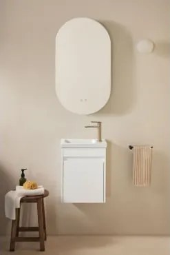 Zestaw Wiszących Mebli Łazienkowych Zintegrowany Z Umywalką Narek Biała & Owalny Z Miejscem Do Przechowywania Czarny - Sklum