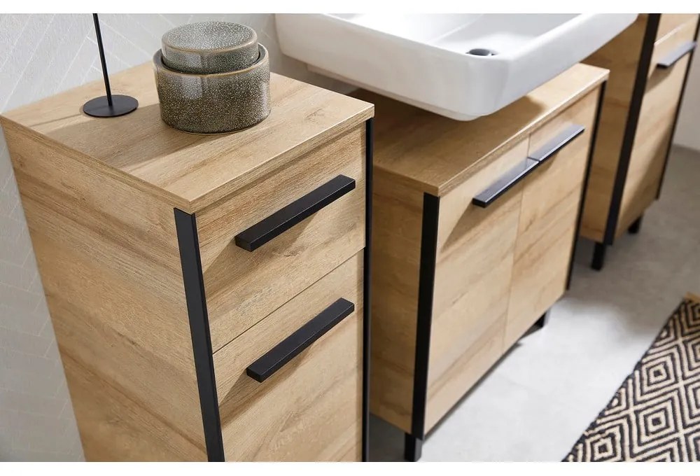 Niska wisząca szafka łazienkowa w dekorze dębu w naturalnym kolorze 72x30 cm Quickset 395 – Pelipal