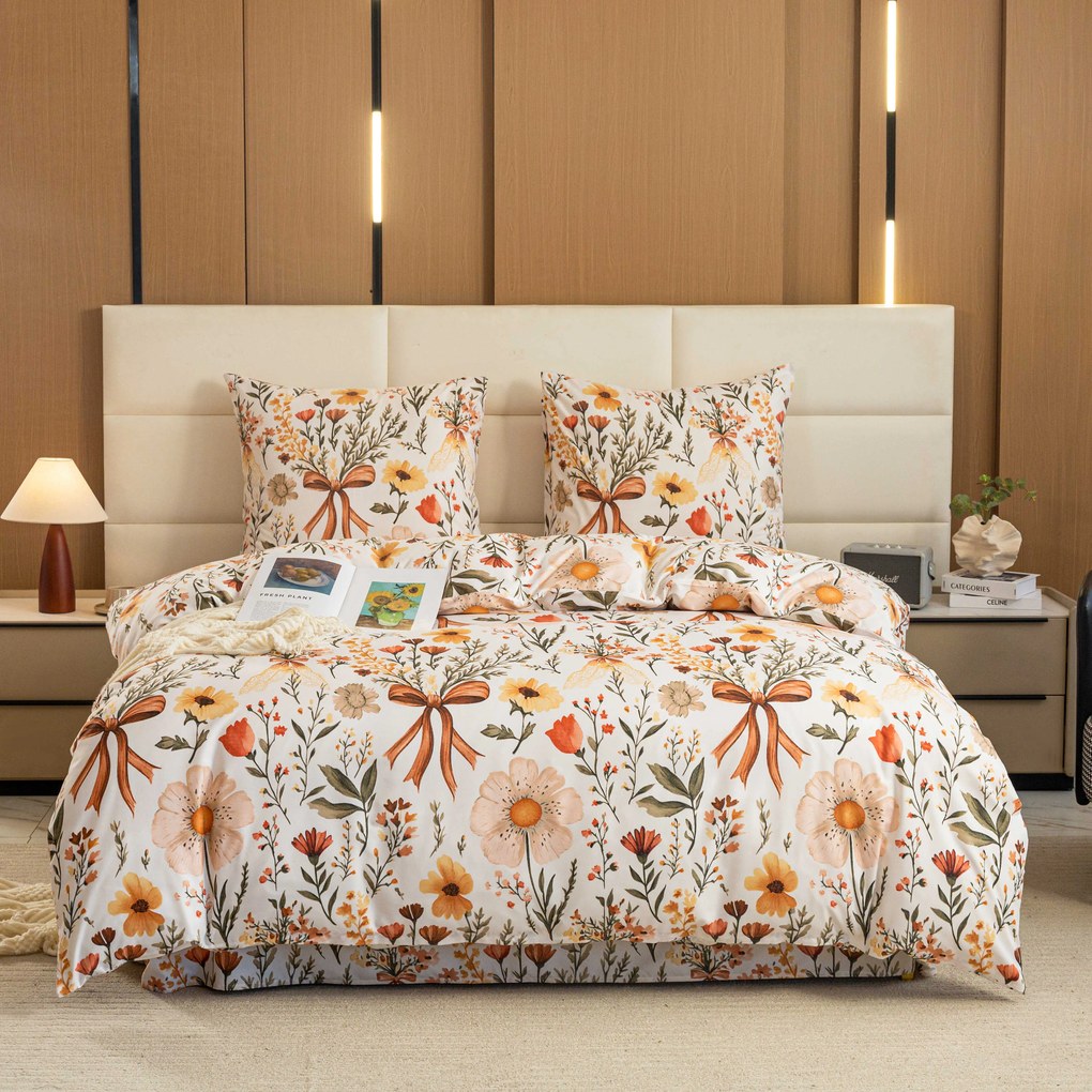 PrzytulneMieszkanie.pl PrzytulneMieszkanie.pl Pościel z mikrofibry FLORAL RIBBON kremowa Rozmiar pościeli: 70 x 90 cm | 140 x 220 cm