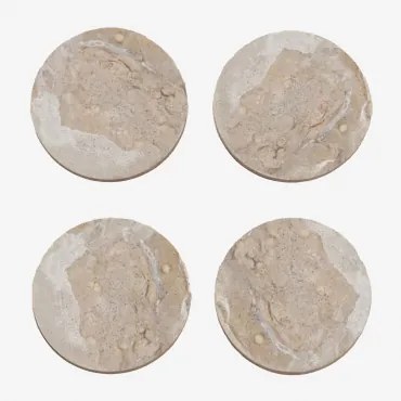 Pack 4 Okrągłych Podkładek Pod Kubki Ø10 Cm Z Marmuru Valtris Marmur Beżowy Panther - Sklum