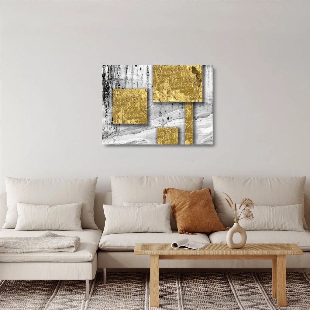Obraz na szkle - Złote kwadraty N⁰3 (70x50 cm)
