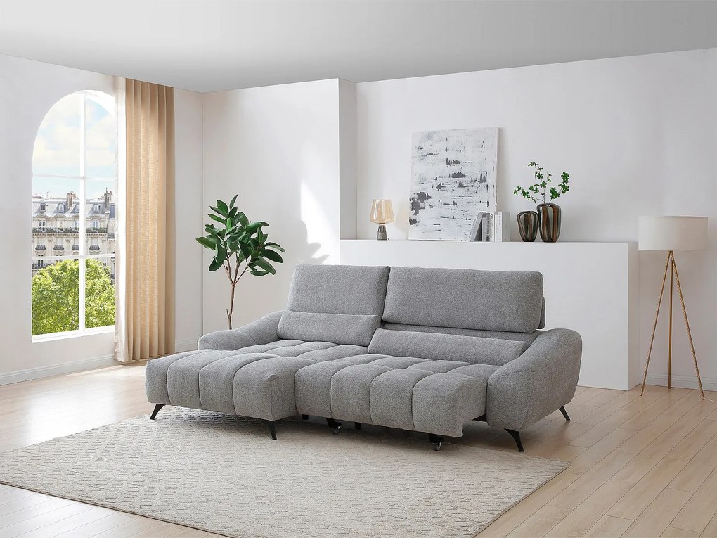 Kanapa narożna lewostronna rozkładana z wysuwanym siedziskiem, szara tkanina ELOSIA