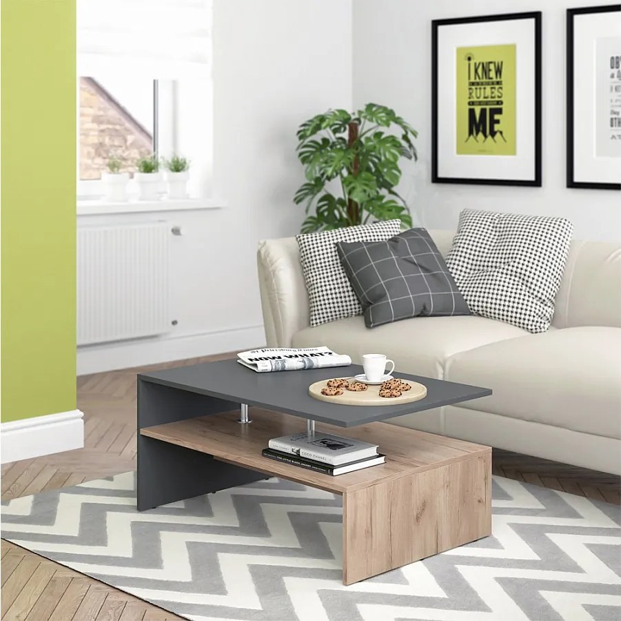 Stolik kawowy antracyt/dąb piaskowy 90x60x42 amato