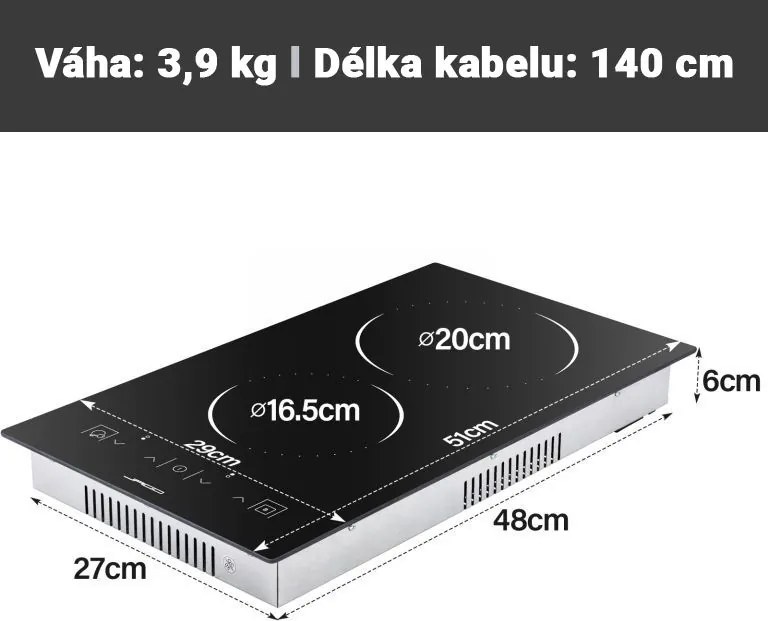 JAGO Płyta szklano-ceramiczna, 1200/1800 W