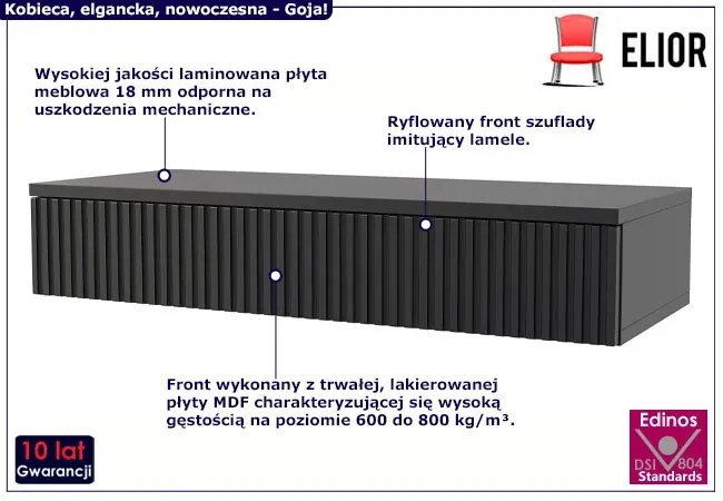 Czarna Toaletka Wisząca Z Ryflowaną Szufladą D7-D55