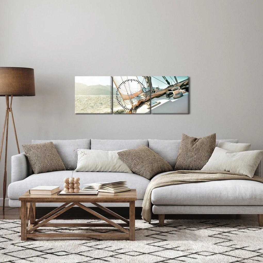 Obraz - Statek (z zegarem) (90x30 cm)