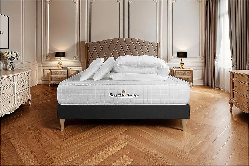 Kompletny zestaw lózka - materac 140x190 cm + Sprezyna skrzyniowa z listwami (w zestawie) + 2 poduszki Koldra - Balmoral