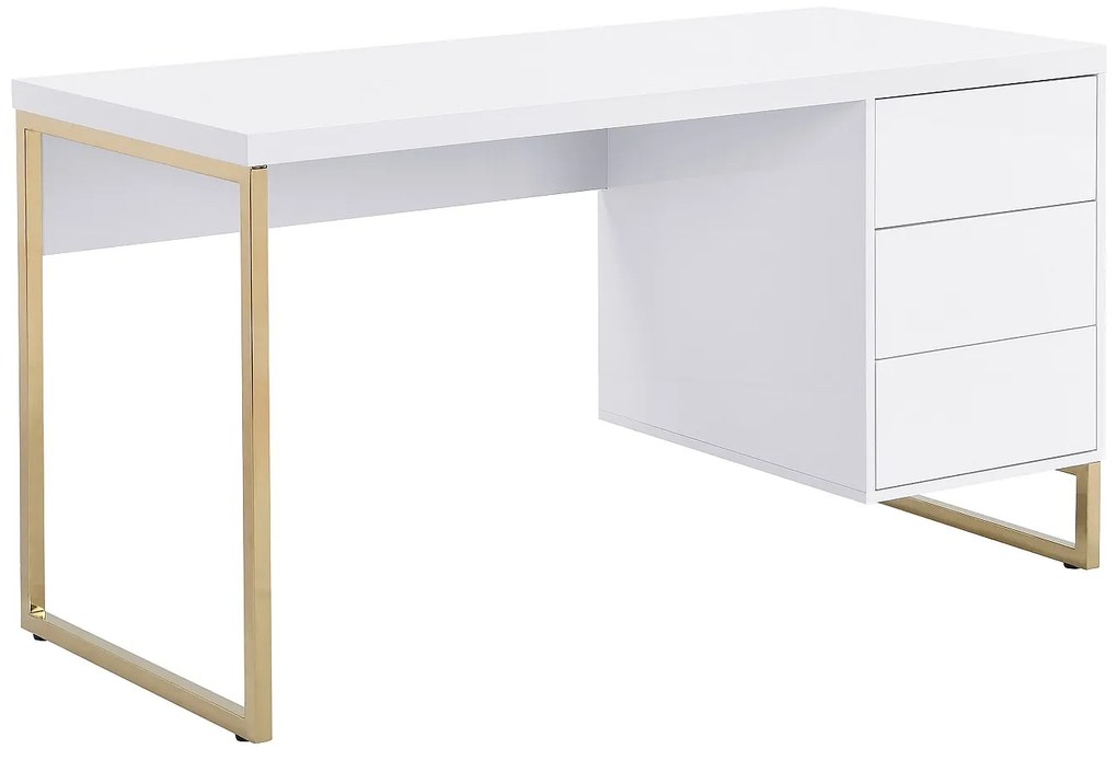 Biurko z 3 szufladami – MDF lakierowany i metal – białe i złote – TIMFIA II marki Pascal Morabito