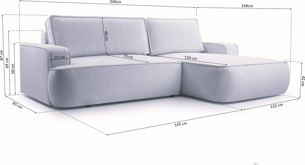 Masseno Narożnik SOLO z funkcją spania i pojemnikiem na pościel Narozniki L, Rozkładana sofa - Ceglasty, GERRA 25