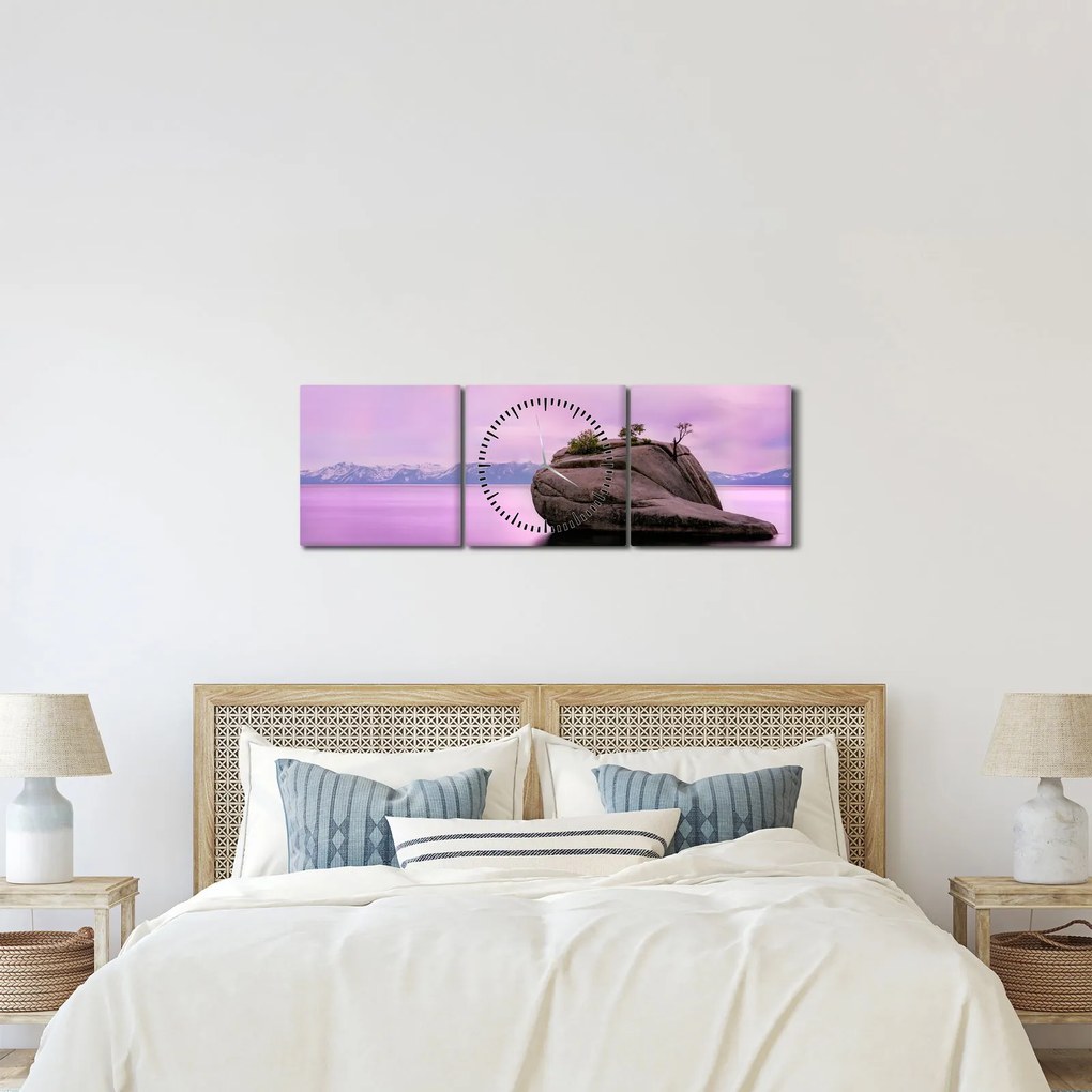 Obraz kamienia w morzu (z zegarem) (90x30 cm)