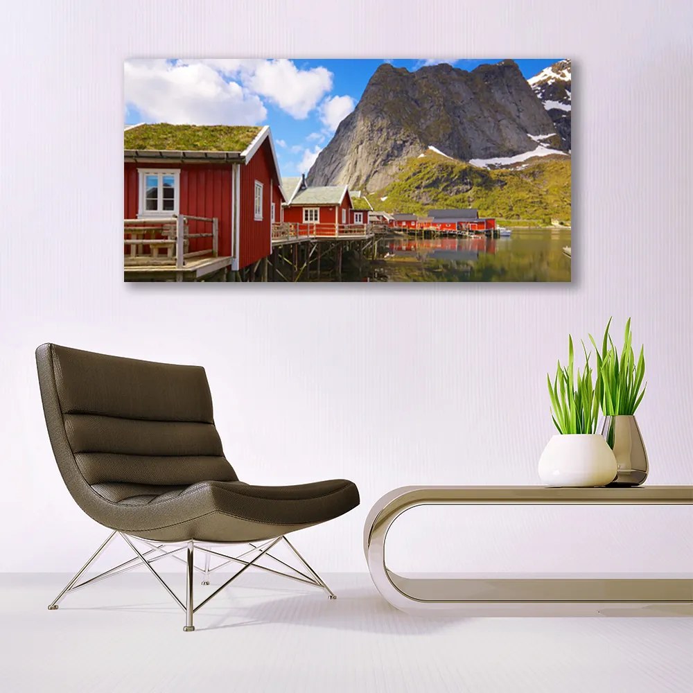 Obraz canvas na ścianę Osada nad Górskim Jeziorem