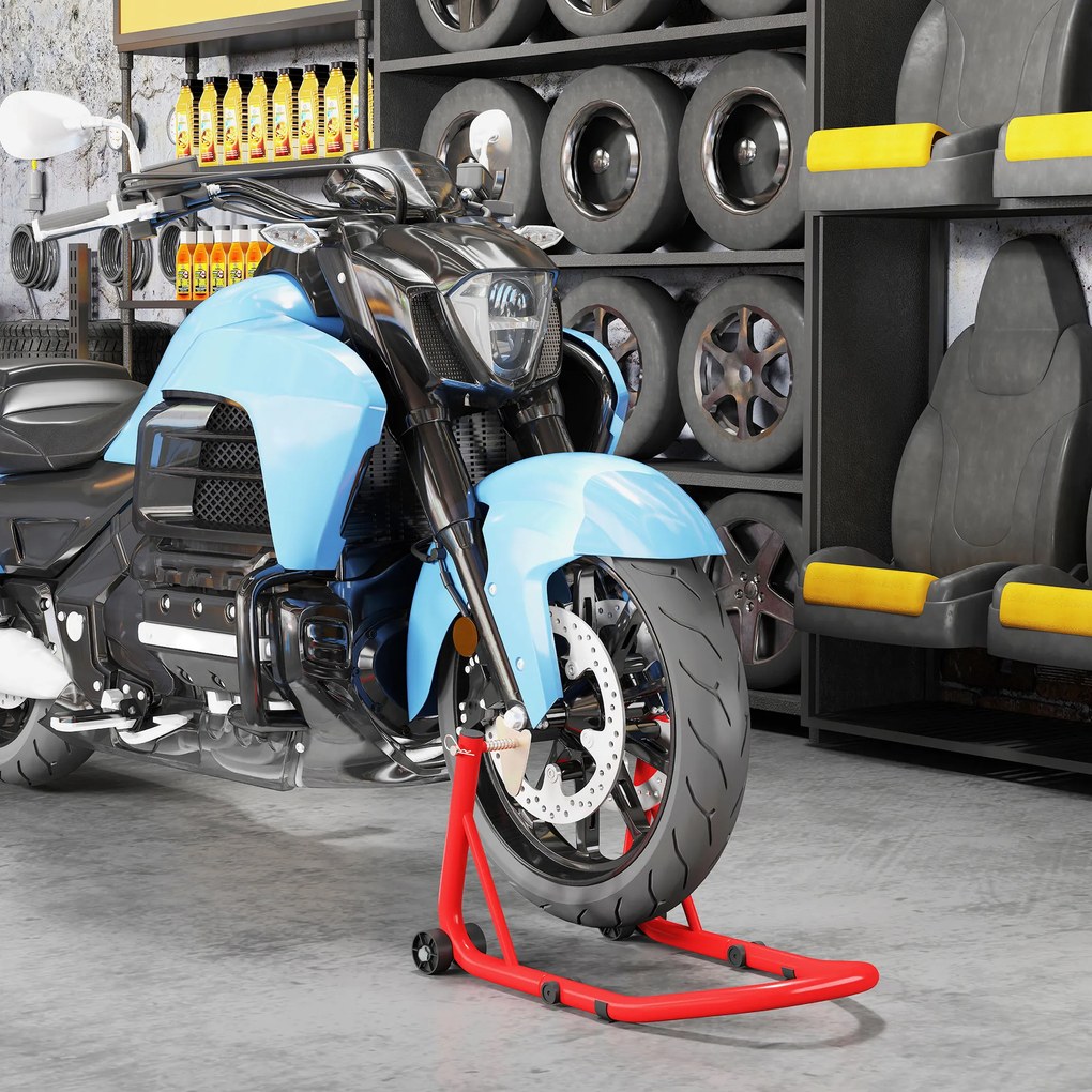 HOMCOM Stojak Motocyklowy Zestaw do Przedniego/Tylniego Koła Podnośnik Motocyklowy do 544 kg Stalowy Czerwony