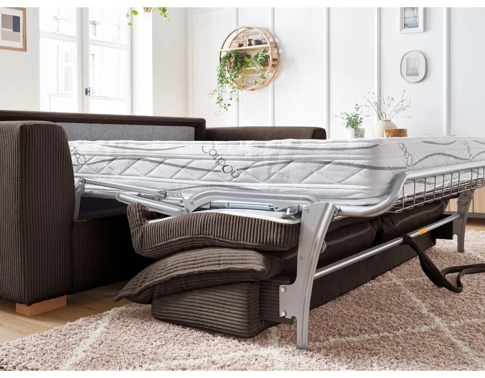 Brązowa sztruksowa rozkładana sofa 225 cm Augustin – Bobochic Paris