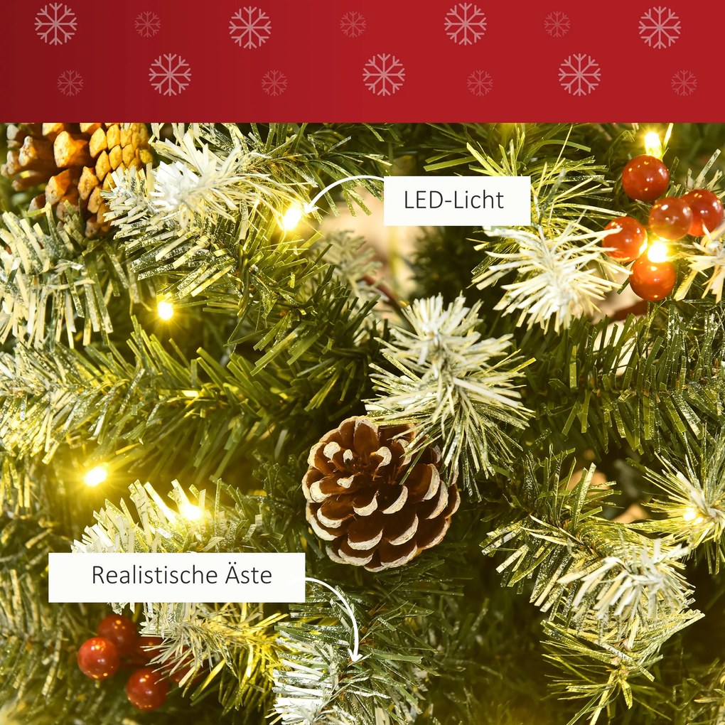 Choinka 1,8 m drzewko świąteczne 618 gałązek z diodami LED, jagody, PVC, zielony + biały | Aosom PL