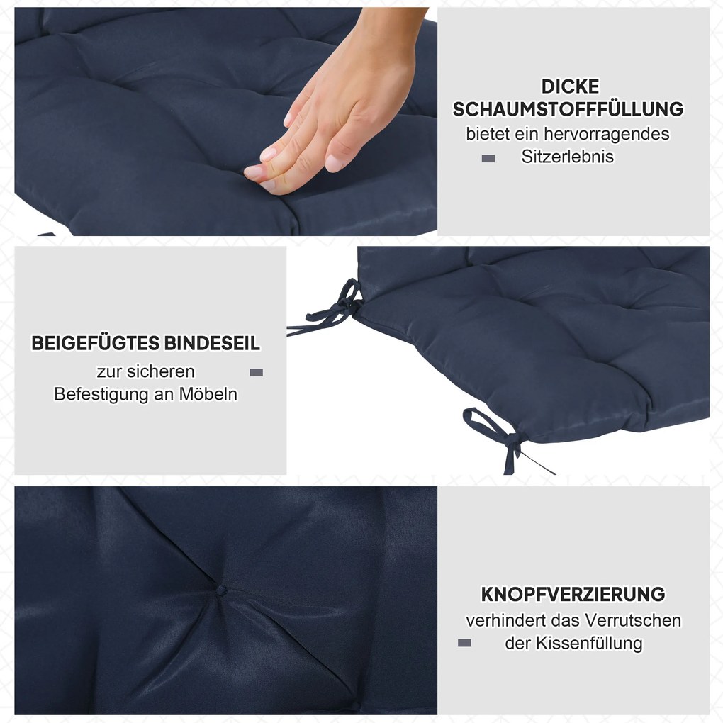 Outsunny Zestaw 2 poduszek, 98 x 50 cm, poduszki na krzesła z taśmami wiążącymi, pokrowiec materiałowy, 8 cm grubości, ciemnoniebieskie | Aosom PL