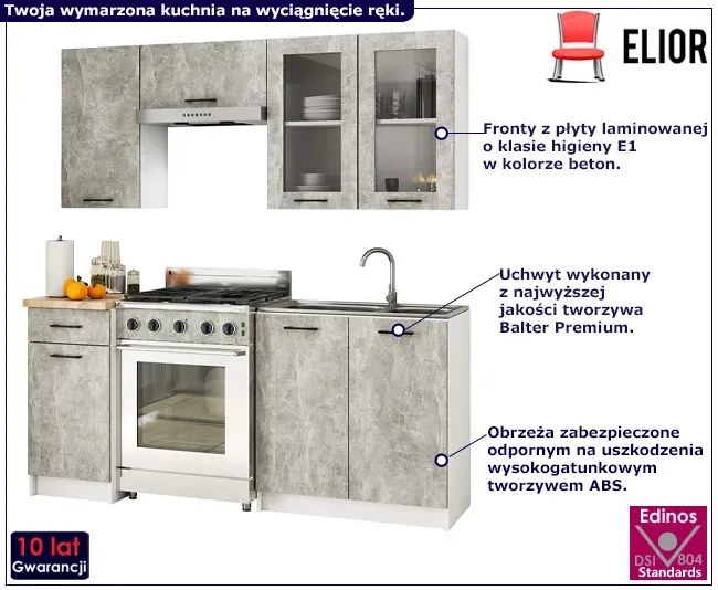 Komplet mebli kuchennych  beton z witryną 180 cm L8-M09