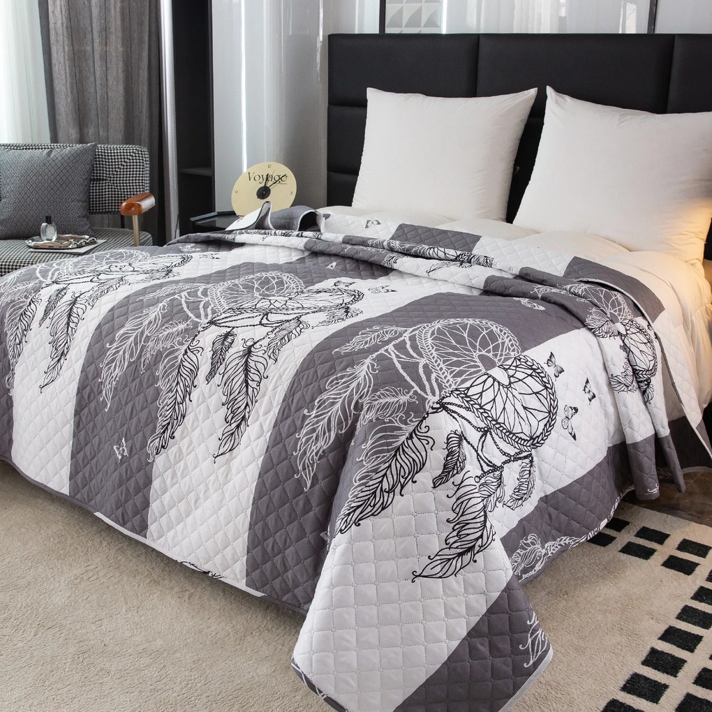 Narzuta na łóżko TIRSO szaro-biała Rozmiar: 170 x 210 cm