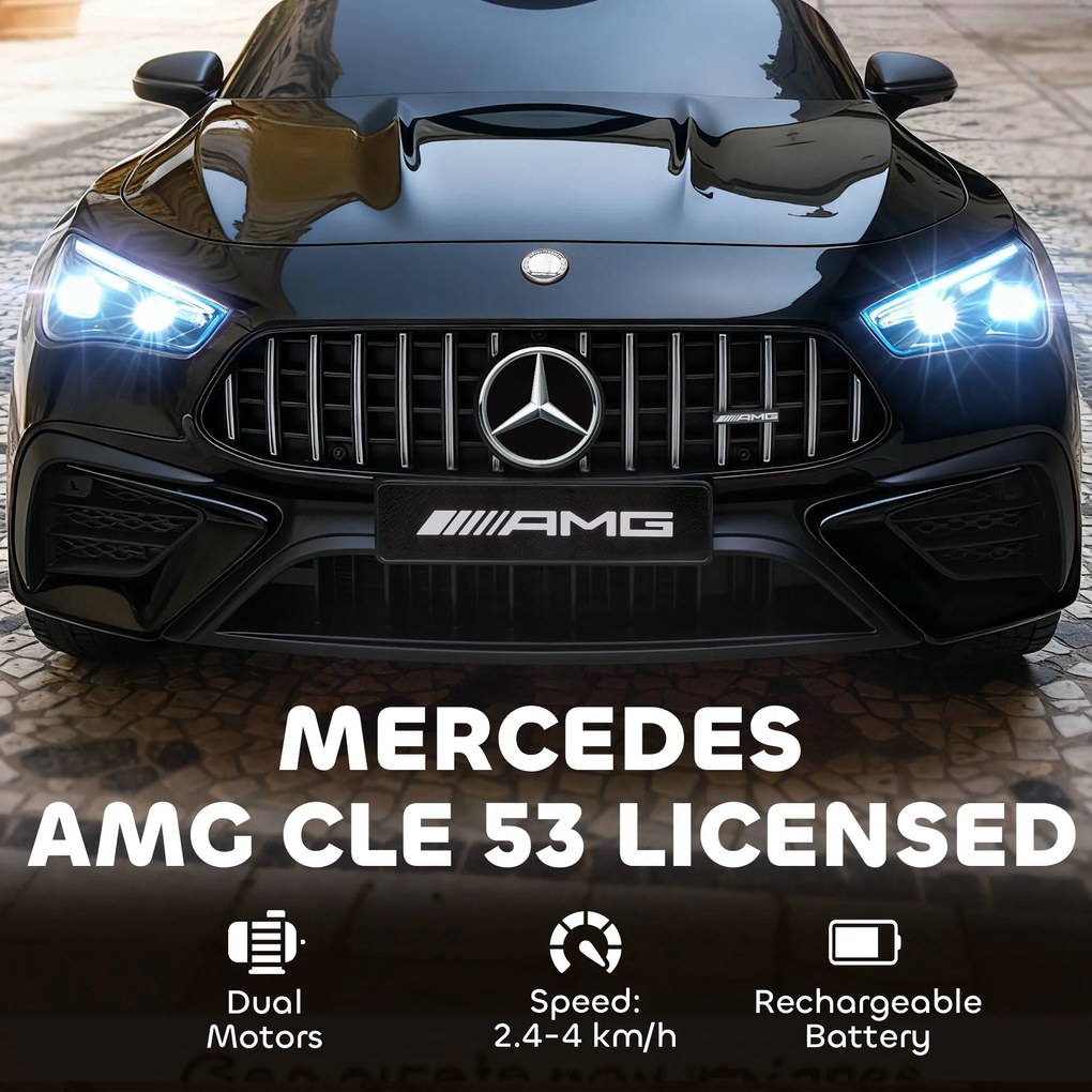 AIYAPLAY Elektryczny samochodzik dziecięcy, wzornictwo Mercedes, silniki 12V, pilot, światła LED, muzyka, dla dzieci 3-6 lat, Czarny