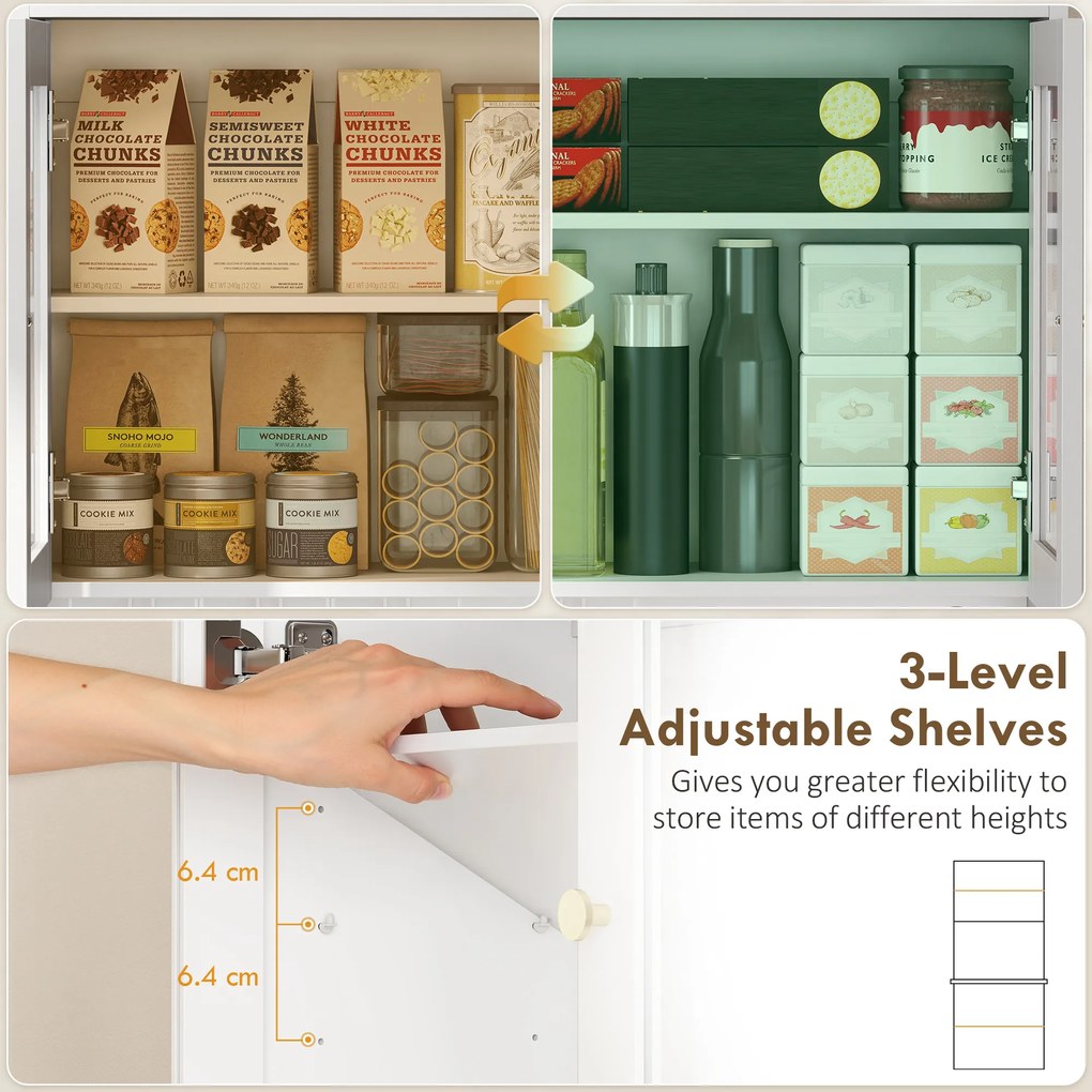 HOMCOM Szafka kuchenna z blatem roboczym, uchwytem na kieliszki do wina, szafka magazynowa do kuchni, jadalni, 170 cm, MDF, szkło, biały | Aosom PL