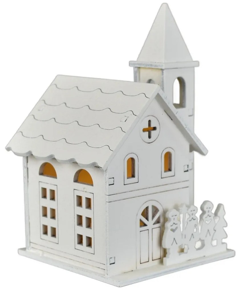 Świąteczna dekoracja świetlna Drewniany kościół, 8x 13 x 8 cm, LED