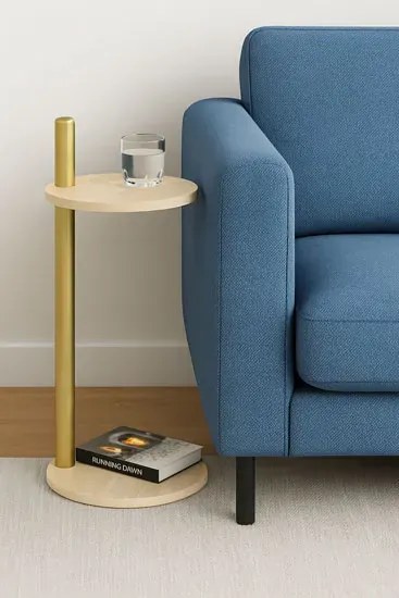 Pomocniczy stolik z okrągłym blatem dąb sonoma + złoty  S6-E59