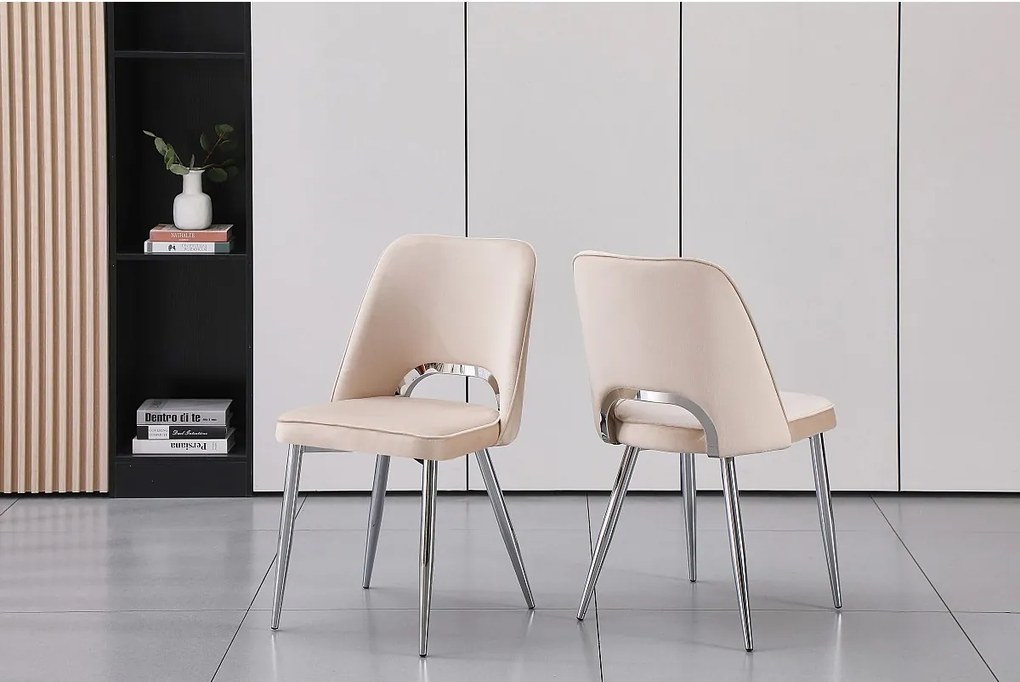 Zestaw 2 krzeseł z weluru i srebrnego metalu – Beżowe – LUNA