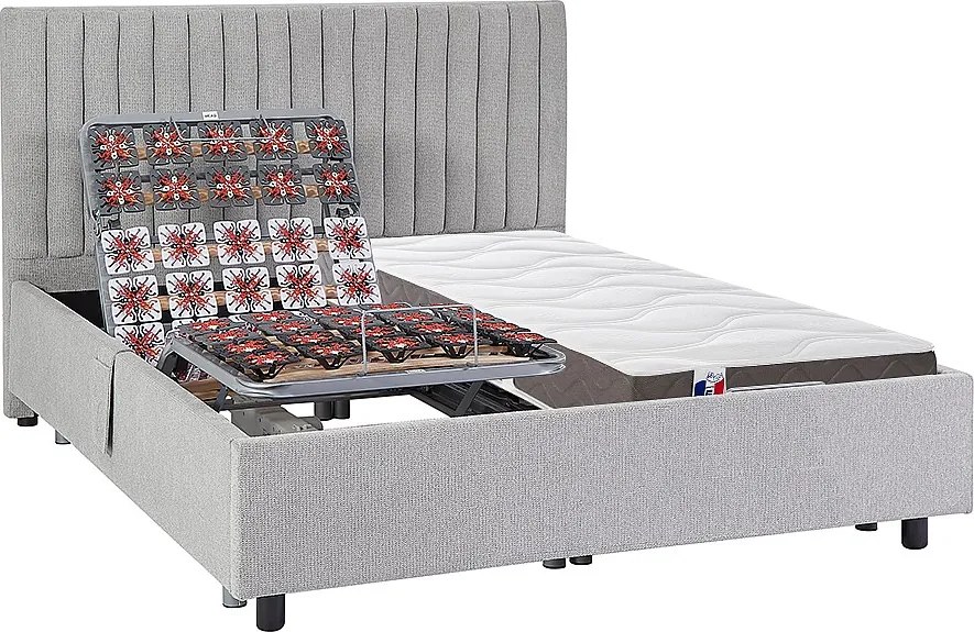 Łóżko elektryczne relaksacyjne dekoracyjne płytkowe + materac 3-strefowy 100% lateks - 2 x 70 x 190 cm - Tkanina - Szary - TIARI marki Ysmée
