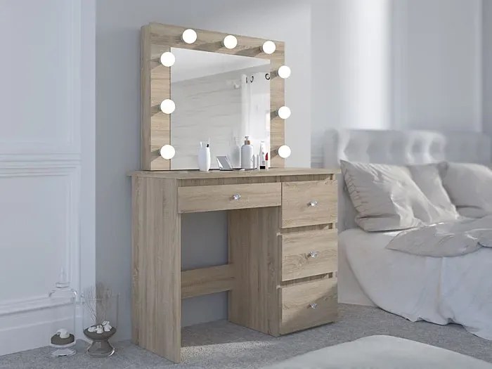 Toaletka glamour z podświetlanym lustrem dąb sonoma - Kaviro 4X