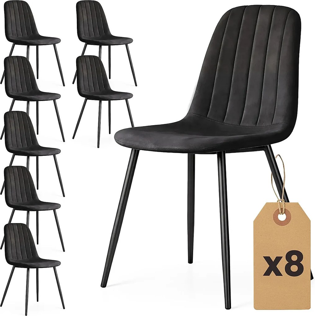 Zestaw 8 czarnych krzeseł tapicerowanych welurem C6-Z55