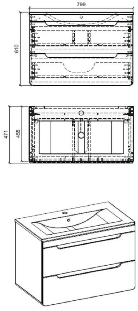 Szafka pod umywalkę z szufladami 80 cm Biały połyskG6-R01