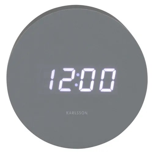 Karlsson 5981GY designerski zegar LED z budzikiem,szary, średnica 9 cm