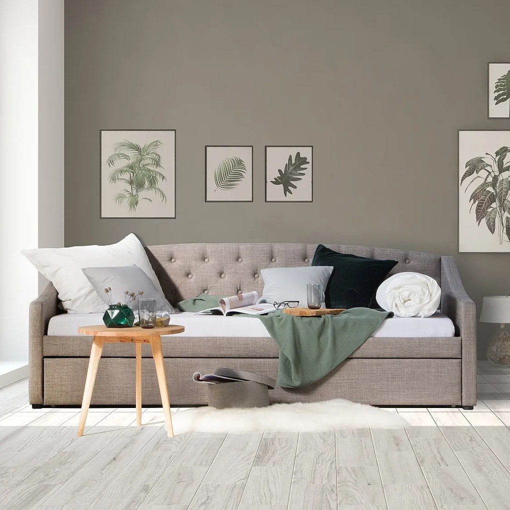 Łóżko dzienne 90x200 cm szare Tapicerowane łóżko z szufladą, sofa, rozkładane łóżko dla gości, rozsuwane