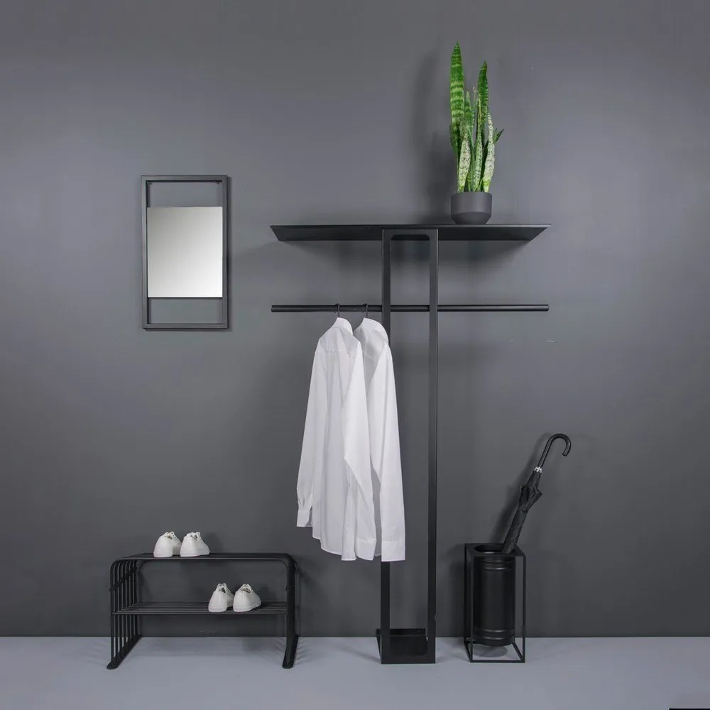 Czarny stalowy wieszak ścienny z półką 100 cm Luno Large – Spinder Design